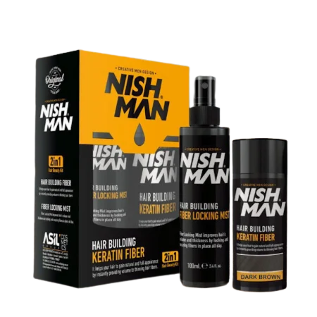 Nishman Fibra Capilar Castaño Oscuro 21Gr + Laca Fijadora 100Ml