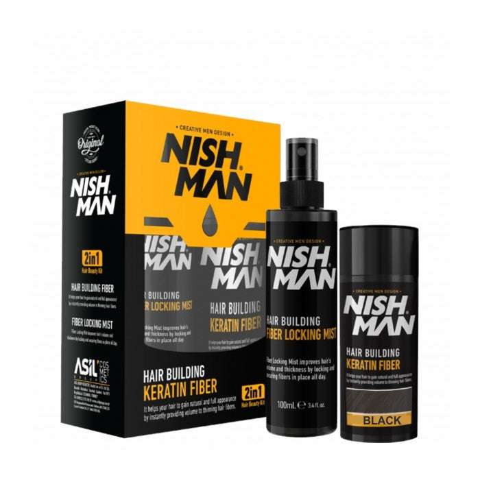 Nishman Fibra Capilar Negra 21Gr + Laca Fijadora 100Ml