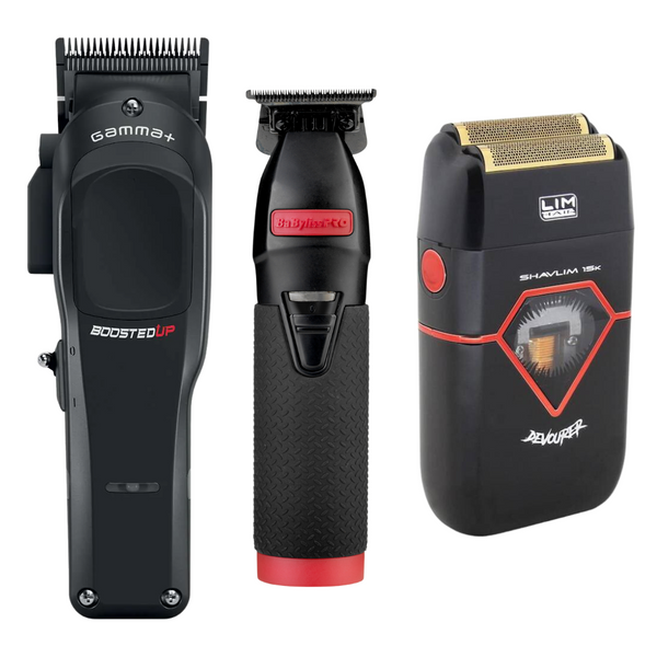 Gamma Piu Boosted Up Clipper + Skeleton Boost Trimmer Babyliss + Shavlim Devourer Shaver
