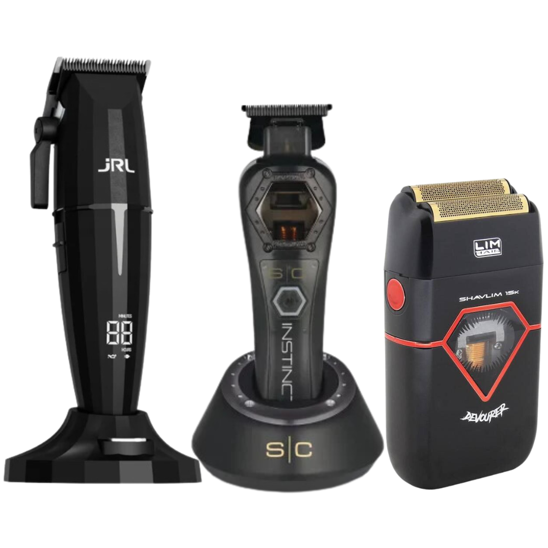 Combo JRL Onyx Clipper + Stylecraft Instinct Trimmer Metal Edition + Shavlim Devourer Shaver 15K