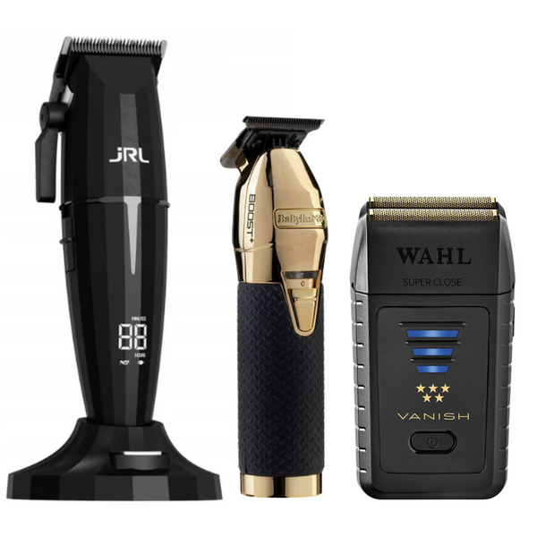 El combo de Juanda: JRL Onyx Clipper + Skeleton Boost Trimmer + Wahl Vanish Shaver