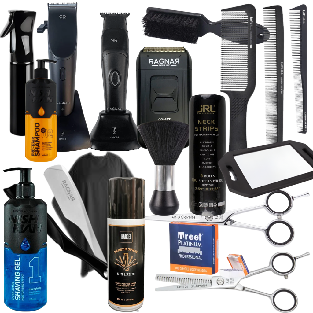 Starter Pack Barber – Economy | Ragnar Space X + Ragnar Space S + Ragnar Comet + 3 Claveles Air Corte + 3 Claveles Air Entresacar + Ragnar Precise + Treet + Todo lo necesario para ser barbero