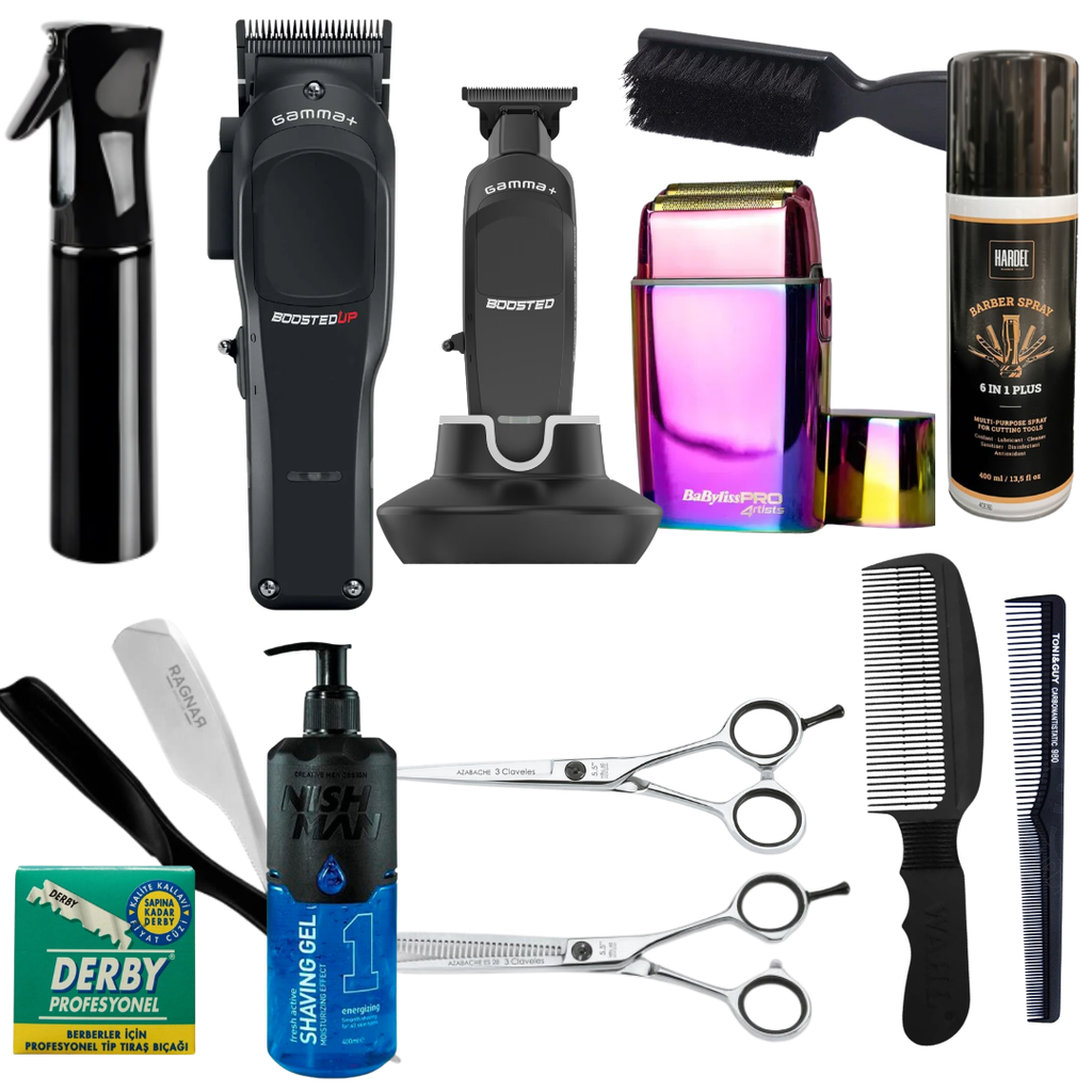 Starter Pack Academy – Pro: Gamma Piu Boosted UP, Gamma Piu Boosted, FX02, 3 Claveles Azabache, Ragnar Precise, Derby, Nishman 1, Peines Bifull, Desinfectante