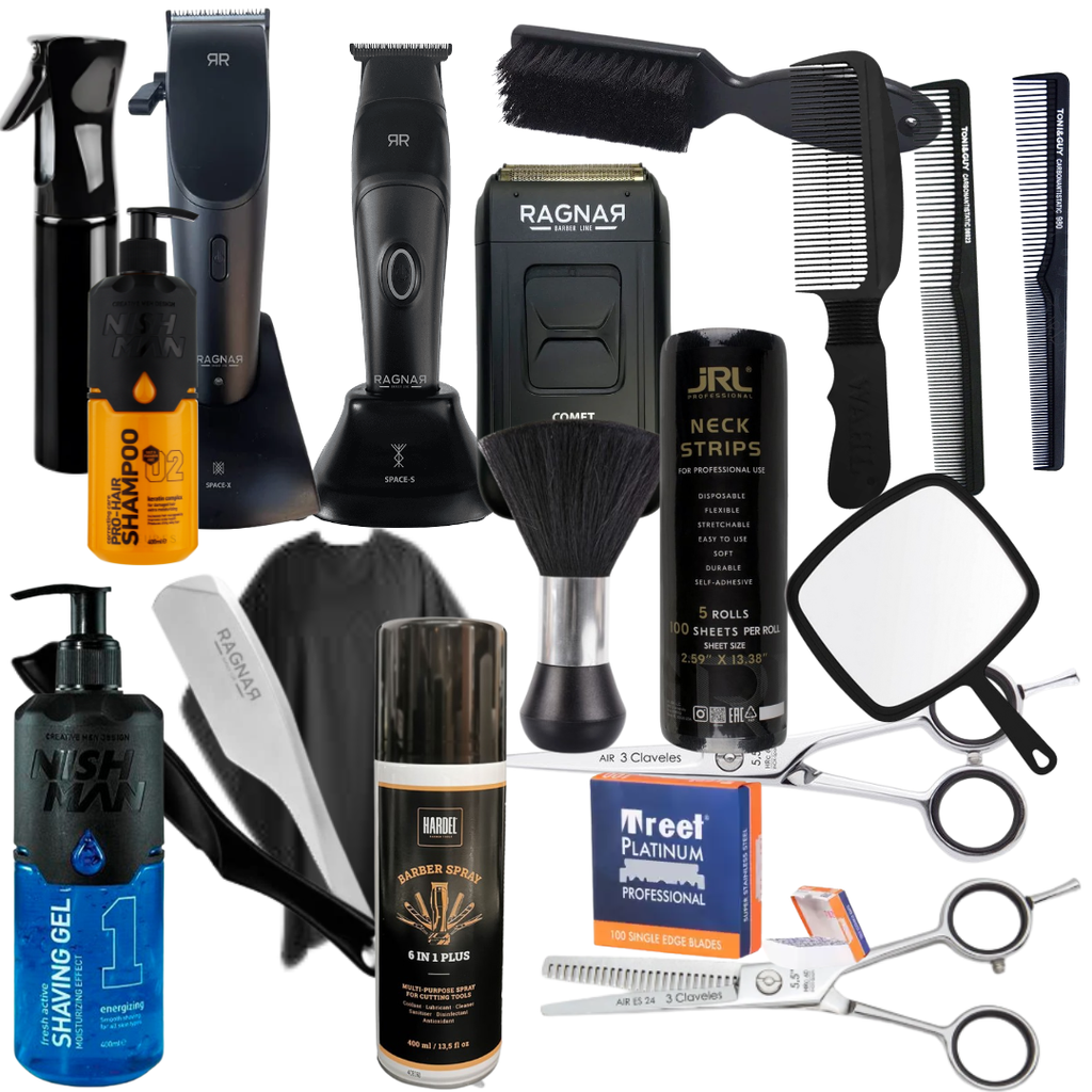 Starter Pack Barber – Economy | Ragnar Space X + Ragnar Space S + Ragnar Comet + 3 Claveles Air Corte + 3 Claveles Air Entresacar + Ragnar Precise + Treet + Todo lo necesario para ser barbero
