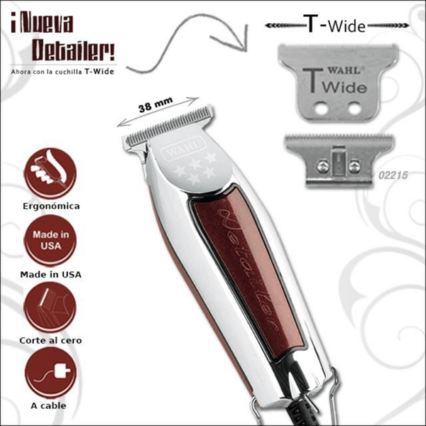 Maquina de Corte Whal Detailer T- Wide roja con cable para barberos mejor corta pelos ideal para corte de pelos cortitos